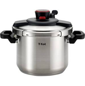 lot 17156 image: T-fal P45007 Clipso Stainless Steel Dishwasher Safe PTFE PFOA and Cadmium Free 12-PSI Pressure Cooker Cookware, 6.3-Quart, Silver