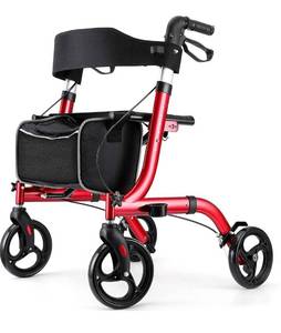 lot 17160 image: RINKMO Rollator Walkers for Seniors- Rollator Walker with Seat 8 Wheels- Easy Folding Senior Walker with Padded Backrest- Lightweight Mobility Walking Aid for Adult Elderly, Aluminum Frame, Red