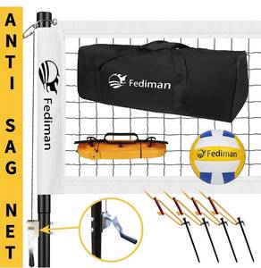 lot 17161 image: Fediman Heavy Duty Volleyball Net Outdoor with Steel Anti-Sag System, Adjustable Aluminum Poles, Volleyball and Carrying Bag, Professional Volleyball Nets Set for Backyard