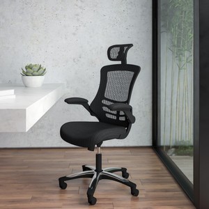 lot 17172 image: Flash Furniture High-Back Black Mesh Swivel Ergonomic Executive Office Chair with Flip-Up Arms and Adjustable Headrest, BIFMA Certified