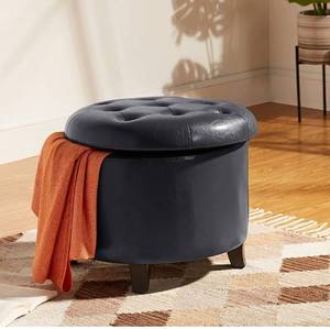 lot 17182 image: FIRST HILL FHW Comfort Round buckle reserve stool chair, Black Faux leather