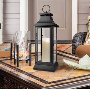 lot 17199 image: Serene Spaces Living Black Hurricane Lanterns With Clear Glass Panels, Perfect For Home Decor, Parties & Events, Table Top Or Hanging Lantern For Indoor & Outdoor, Measures 25 Tall and 9.75 Diameter