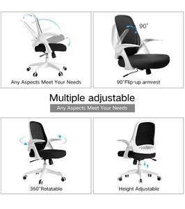 lot 17218 image: Hbada Office Task Desk Chair Swivel Home Comfort Chairs with Flip-up Arms and Adjustable Height, White