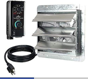 lot 17227 image: Controller Not Included- iLIVING 10 Wall Mounted Shutter Exhaust Fan, Automatic Shutter, with Thermostat 65W, 820 CFM, 1200 SQF Coverage Area Silver (ILG8SF10V-ST)