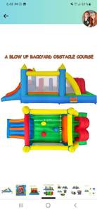 lot 17234 image: HuaKastro 16x7.8FT Kids Inflatable Bounce House with Dual Racing Slides, Crawl Tunnels, Climbing, Obstacles, Jumping All in One Castle Great for Childrens Outdoor Party