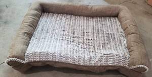 lot 17236 image: FurHaven Orthopedic Luxe Fur and Linen Medium Sofa Pet Bed For Large Dogs