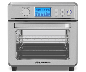 lot 17260 image: Elite Gourmet 21L Stainless Steel Digital Air Fryer Oven with LCD Display and Interior Light - Stainless Steel