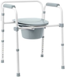 lot 17263 image: Medline 3-in-1 Steel Bedside Commode, Elongated Seat, Folding Frame, Supports up to 350 lbs. - Gray