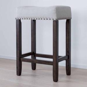 lot 17267 image: Nathan James Hylie Nailhead Wood Pub-Height Counter Bar Stool 24 Gray Fabric Cushion Dark Brown Finish