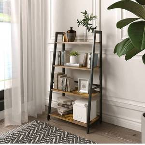 lot 17283 image: Frunimall Ladder Shelf, 4 Tier Ladder Bookshelf Industrial Storage Shelves Leaning Free Standing Wood Book Shelves Plant Storage Rack Organizer for Living Room,Bedroom Home Office