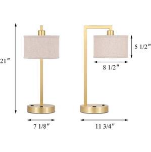 lot 17292 image: XiNBEi Lighting Table Lamp Desk Lamp with USB and Fabric Shade, Modern End Table Lamp Satin Brass Finish for Bedroom Living Room & Office XB-TL1231-SB, Light Bulb Not Included