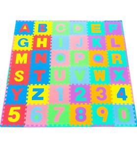 lot 17293 image: ProSource Kids Foam Puzzle Floor Play Mat with Shapes & Colors or Numbers & Alphabets, 36 Tiles, 12x12 and 24 Borders