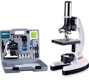 lot 17318 image: AmScope 120X-1200X 52-pcs Kids Beginner Microscope STEM Kit with Metal Body Microscope, Plastic Slides, LED Light and Carrying Box (M30-ABS-KT2-W),White