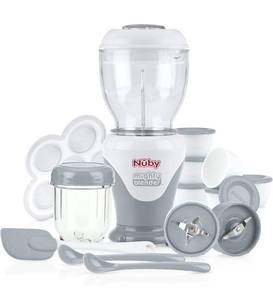 lot 17319 image: Nuby Mighty Blender with Cook Book, 22-Piece Baby Food Maker Set, Cool Gray