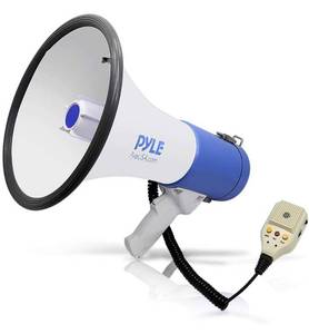 lot 17324 image: Pyle Megaphone PA Bullhorn Speaker - Built-in Siren 50 Watts Rechargeable Battery- 10 Sec Record Function for Football Baseball Basketball Cheerleading Fans Coaches or for Safety Drills - (PMP59IR)