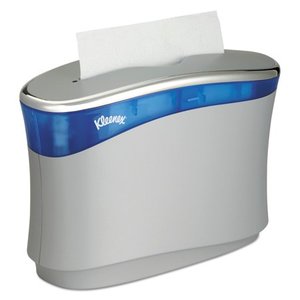lot 17339 image: Kleenex Reveal Countertop Folded Towel Dispenser, 13.3 x 5.2 x 9, Soft GrayTranslucent Blue -KCC51904