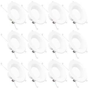 lot 17340 image: Sunco Lighting 12 Pack 56 Inch LED Recessed Downlight, Smooth Trim, Dimmable, 13W75W, 965 LM, 4000K Cool White, Damp Rated, Simple Retrofit Installation - UL  Energy Star