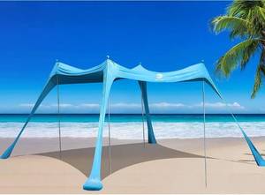 lot 17344 image: BOTINDO Family Beach Tent Sunshade, Canopy Pop Up Sun Shelter 4 Pole with Carry Bag for Beach, Fishing, Backyard, Camping and Outdoors, 1010ft w 4ft Pole
