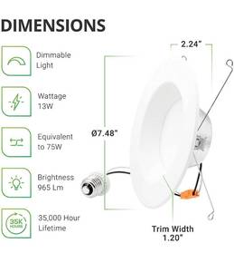 lot 17345 image: Sunco Lighting 12 Pack 56 Inch LED Can Lights Recessed Lighting Retrofit, Baffle Trim, Dimmable, 2700K Soft White, 13W75W, 965 LM, Damp Rated, Replacement Conversion Kit, UL & Energy Star Listed