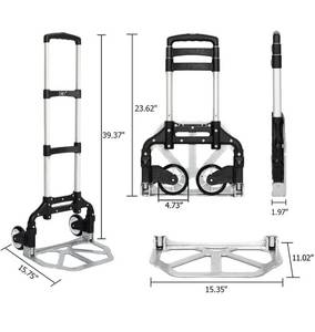 lot 17346 image: FCH Folding Hand Truck Aluminum Portable Folding Hand Cart 165lbs Capacity Hand Cart and Dolly Ideal for Home, Auto, Office,Travel Use,Black