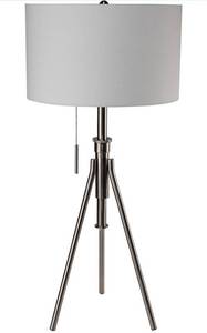 lot 17349 image: Ore International 31171T-SN Mid-Century 32.5 to 37.5 H Adjustable Tripod Silver Table Lamp, Brushed Silverstone