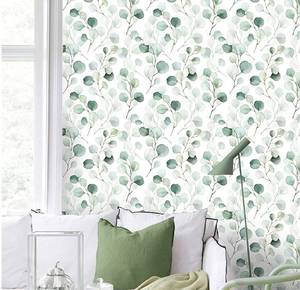 lot 17365 image: HaokHome 93044 Peel and Stick Wallpaper GreenWhite Eucalyptus Leaf Wall Mural Home Nursery Decor 17.7in x 9.8ft