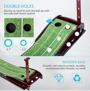 lot 17366 image: VIVOHOME 10ft Long Dual-Track Crystal Velvet Golf Putting Mat Green with 2 Balls, 2 Holes, Auto Ball Return System, Solid Wood Base Gift for Home Office Indoor Outdoor Use