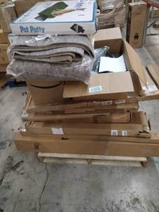 lot 4724 image: Miscellaneous Pallet pet potty, curling iron, Miscellaneous boxes (SOLD AS IS)