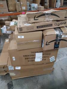 lot 4728 image: Miscellaneous Pallet night stand, shower rack, Miscellaneous boxes (SOLD AS IS)