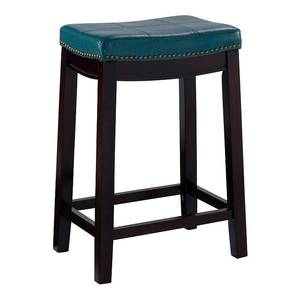 lot 63288 image: Claridge Leather Saddle Counter Height Barstool Blue - Linon