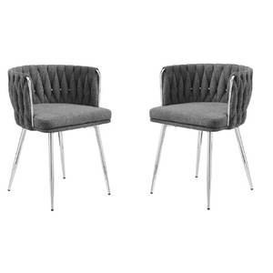 lot 63290 image: Art Leon MILY Dark Gray Woven Linen Fabric Arm Chairs with Metal Frame and Removable Cushion Set of 2