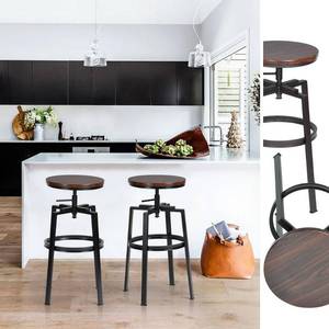 lot 63298 image: FurnitureR AMAT WALNUT JM Adjustable Height Swivel Bar Stool Set Of 2