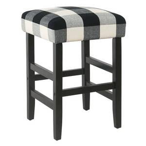 lot 63376 image: Square Counter Height Barstool Black Plaid - HomePop