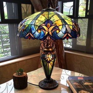lot 63382 image: Chloe Tiffany Style Double Lit 2 and 1-light Table Lamp- Retail$189.99