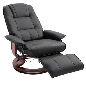 lot 63422 image: Faux Leather Adjustable Manual Traditional Swivel Base Recliner Chair with Footrest - Black- Retail$305.99