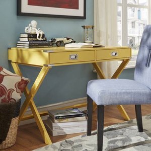 lot 63438 image: Chelsea Lane X-Base 2-Drawer Campaign Desk, Yellow