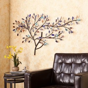 lot 63439 image: Southern Enterprises Brenchan Metal and Glass Tree Wall Sculpture