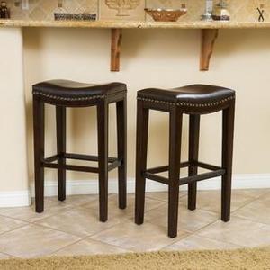 lot 63491 image: Christopher Knight Home Avondale Brown Bonded Leather Bar Stool (Set of 2) Retail$153.91