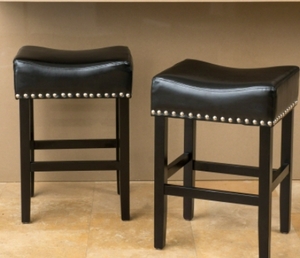 lot 63226 image: LIDETTE 26 INCH BACKLESS BLACK LEATHER STOOL