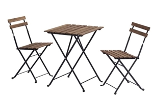 lot 63257 image: GLAD PATIO 3 PIECE SQUARE WOODEN TABLE SET