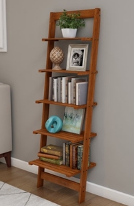 lot 63268 image: Lavish Home Ladder Bookshelf- 5 Tier Leaning Decorative Shelves For Display Gray