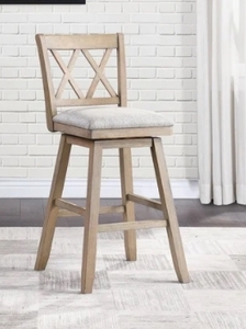 lot 63274 image: HOME 2 OFFICE WOODEN SWIVEL STOOL WITH LINEN CUSHION