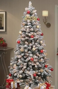 lot 63390 image: MAYPEX LIGHTED FLOCKES GREEN SPRUCE ARTIFICIAL CHRISTMAS TREE W WARM WHITE LIGHTS 6FT