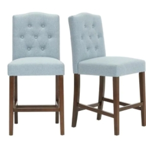 lot 63398 image: LANDRIA BUTTON TUFTED WINGBACK COUNTER CHAIR, 2pc, LIGHT BLUE, ITEM#64853.00BLUE