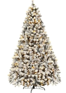 lot 63448 image: Artificial Christmas Tree Pre-Lit Flocked Hinged Pine Tree- Retail$147.99