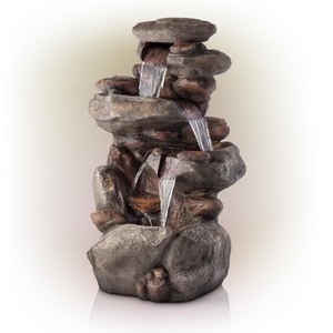 lot 37184 image: Beautiful Water Feature - 4-Tier Rock Water Fountain with LED Lights - Retails for $300