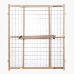 lot 37197 image: 50 Extra Wide Wire Mesh Petgate Hassle free install with no tools. Pressure Mount. Fits 29.5-50 wide (32 tall Sustainable Hardwood)