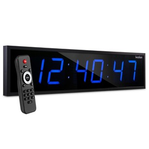 lot 37219 image: Ivation Huge 36 Inch Large Big Oversized Digital LED Clock with Stopwatch, Alarms, Countdown Timer & Temp - Shelf or Wall Mount (Blue) 6-Level Brightness, Mounting Holes & Hardware