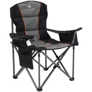 lot 37232 image: Oversized Camping Folding Chair Heavy Duty Support 450 LBS Oversized Steel Frame Collapsible Padded Arm Chair with Cup Holder Quad Lumbar Back Chair Portable for Outdoor