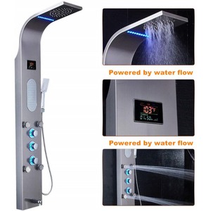 lot 37234 image: 55 in. 5-Jet Shower Panel System with LED Rainfall Mist Shower Head Hand Shower Wand and Tub Spout in Brushed Nickel